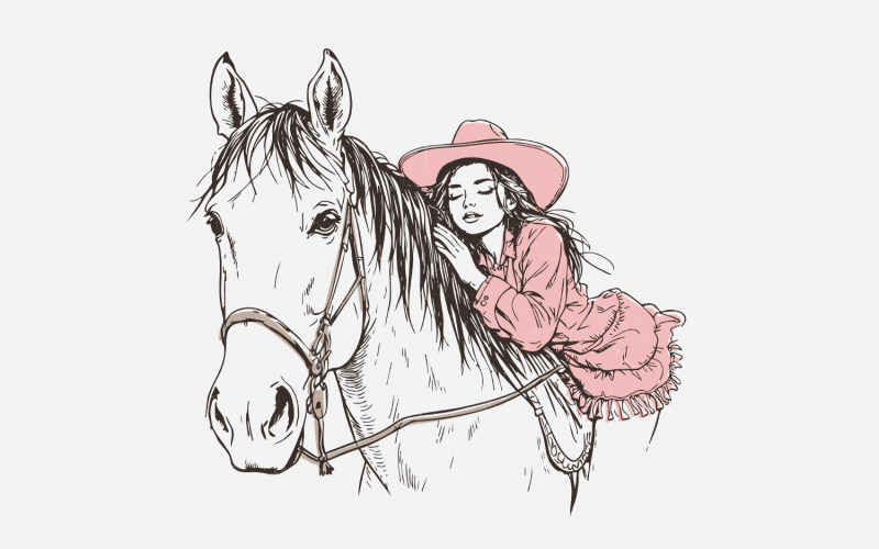 Cute Cowgirl PNG, Western Sublimation Design, Retro Cowgirl Clipart, Vintage Cowboy Digital Illustration