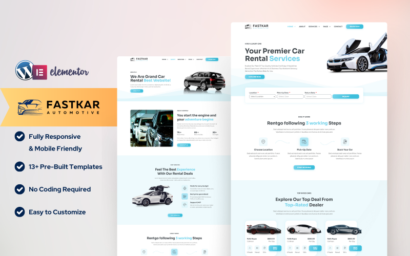 FastKar — Car Rental WordPress Elementor Template Kit Elementor Kit