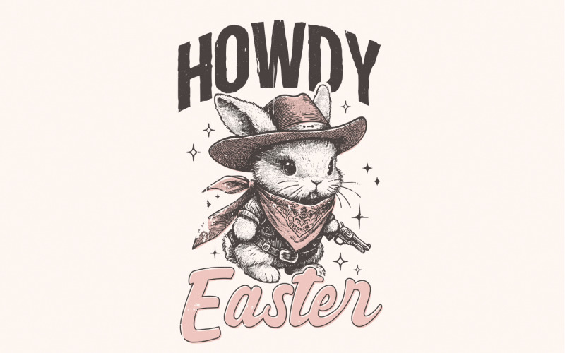 Howdy Easter PNG, Digital Download, Kids Easter Designs, Cute Easter Designs, Western Bunny PNG, Illustration