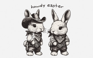 Howdy Easter PNG, Kids Easter Designs, Cute Easter Designs, Western Bunny PNG, Trendy PNG, Retro