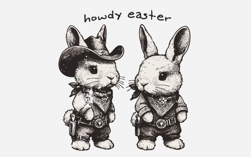 Howdy Easter PNG, Kids Easter Designs, Cute Easter Designs, Western Bunny PNG, Trendy PNG, Retro Illustration