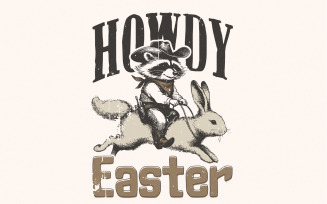 Howdy Easter PNG, Western Easter Raccoon png, Funny Easter PNG, Retro Easter Shirt, Cowboy Easter,