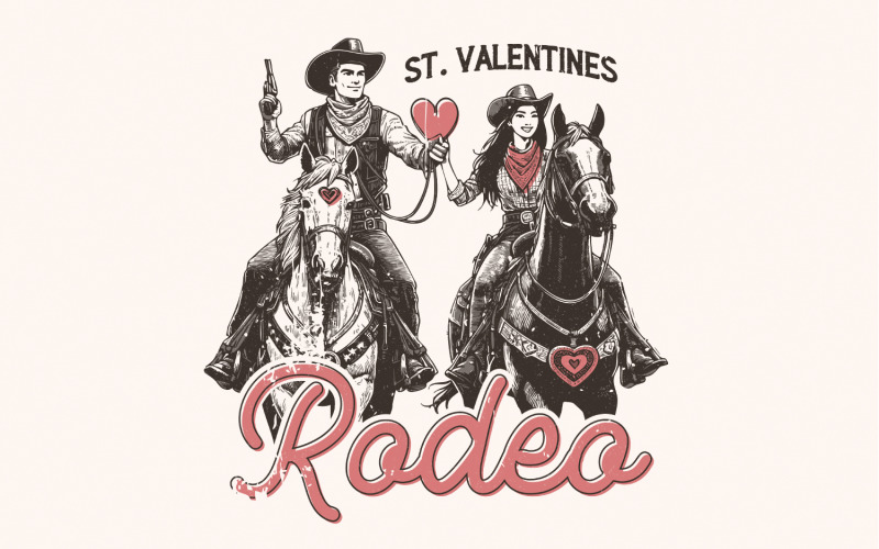 St Valentine's Wild West Rodeo PNG, Vintage Western Valentine's Design, Country Love PNG, Wild West Illustration