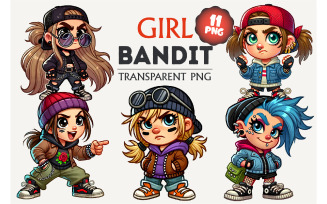 Cartoon girl bandit. Tshirt, PNG.