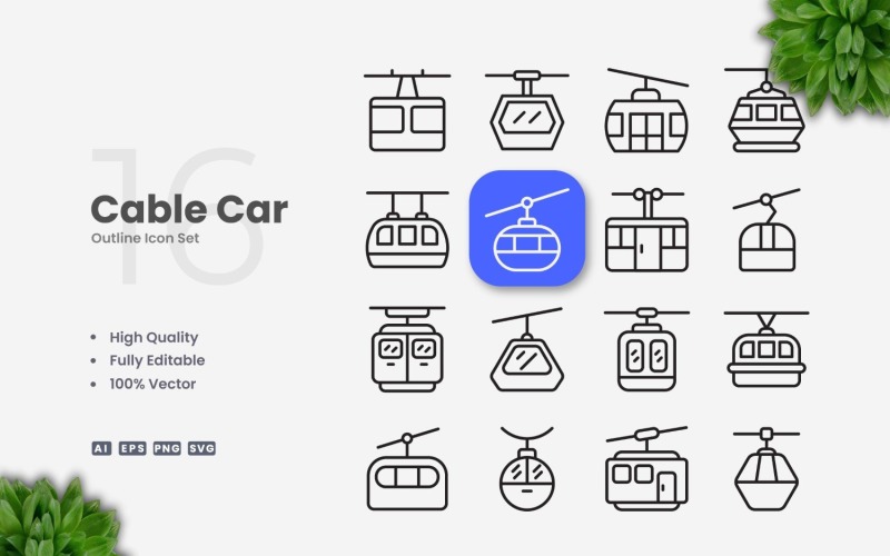16 Cable Car Outline Icon Icon Set