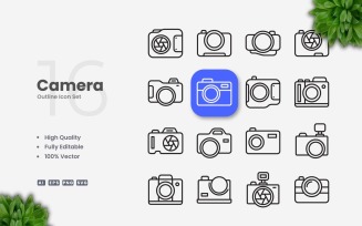 16 Camera Outline Icon Set