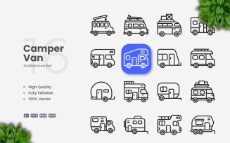16 Camper Van Outline Icon