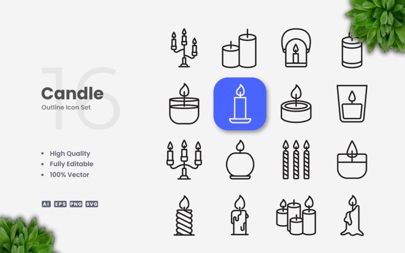 16 Candle Outline Icon Set