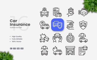 16 Car Insurance Outline Icon Set