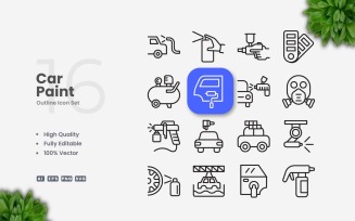 16 Car Paint Outline Icon Set