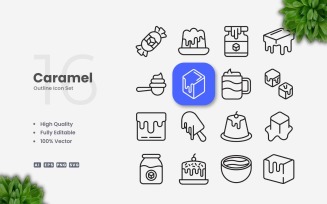 16 Caramel Outline Icon Set
