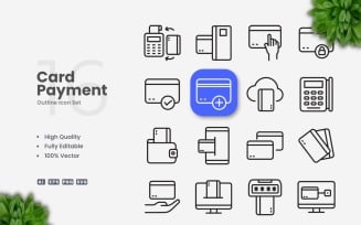 16 Card Payment Outline Icon Set
