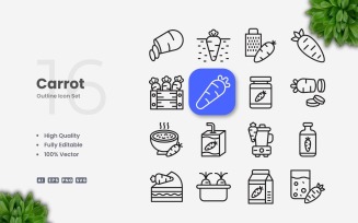 16 Carrot Outline Icon Set