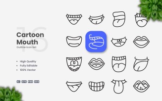 16 Cartoon Mouth Outline Icon Set