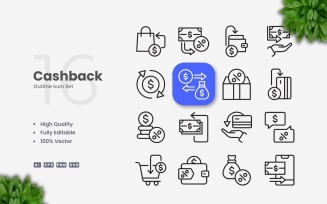16 Cashback Outline Icon Set