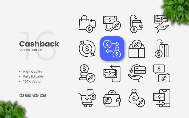 16 Cashback Outline Icon Set