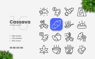 16 Cassava Outline Icon Set