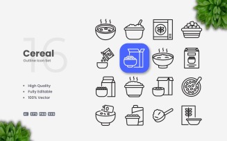 16 Cereal Outline Icon Set