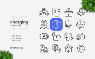 16 Charging Outline Icon Set