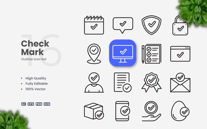 16 Check Mark Outline Icon Set