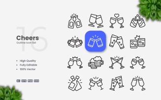 16 Cheers Outline Icon Set