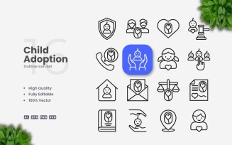 16 Child Adoption Outline Icon Set