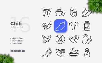 16 Chili Outline Icon Set
