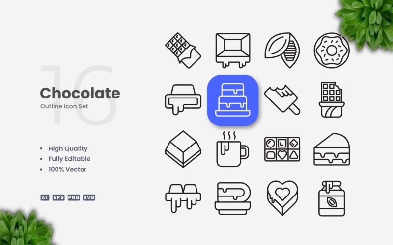 16 Chocolate Outline Icon Set