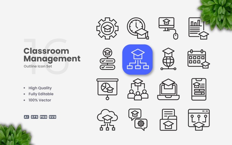 16 Classroom Management Outline Icon Set