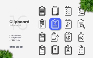 16 Clipboard Outline Icon Set