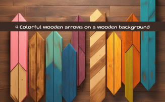 Colorful wooden arrows on a wooden background