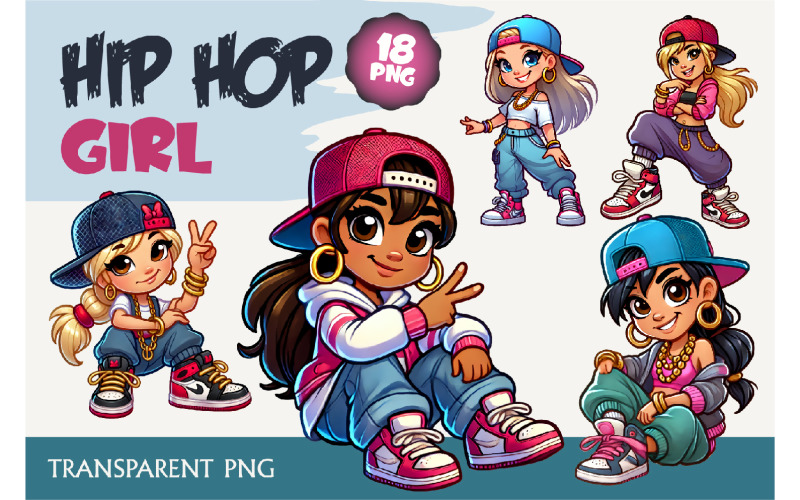 Cartoon hip hop girl. Tshirt, PNG. Illustration