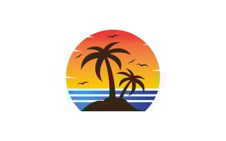 Palm tree with sun summer beach logo template v.1