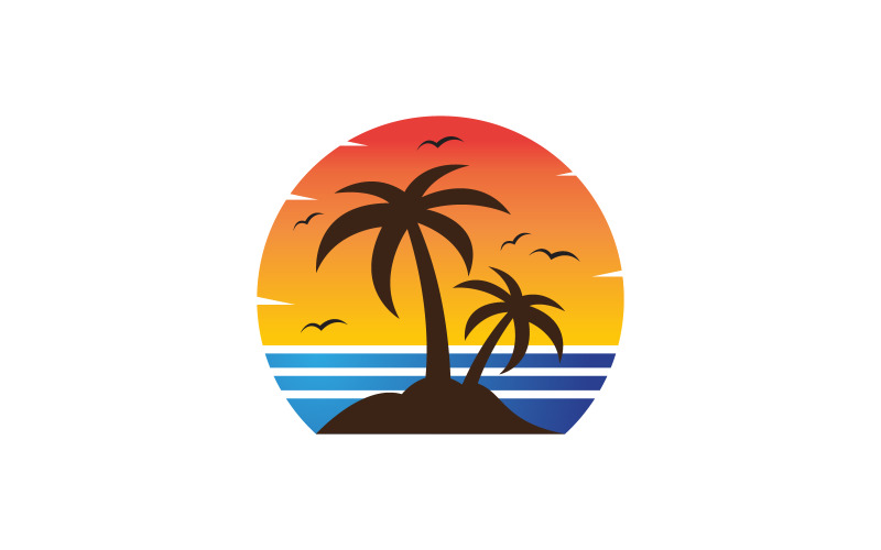 Palm tree with sun summer beach logo template v.1 Logo Template