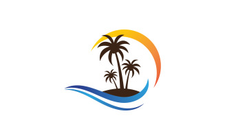 Palm tree with sun summer beach logo template v.2
