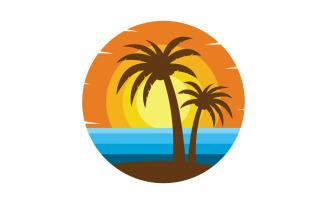 Palm tree with sun summer beach logo template v.3