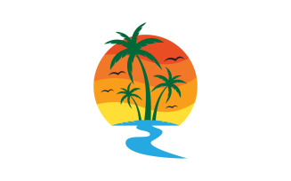 Palm tree with sun summer beach logo template v.9