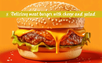 Delicious meat burger with cheese and salad