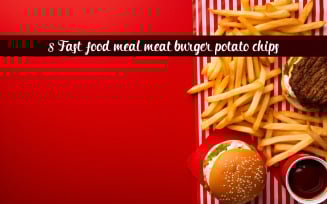 Fast food meal meat burger potatoes cips background
