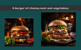 Burger of cheese, meat and vegetables