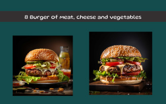 Burger of meat, cheese and vegetables