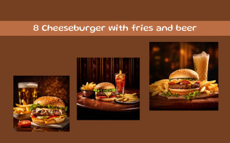 Cheeseburger with fries and beer