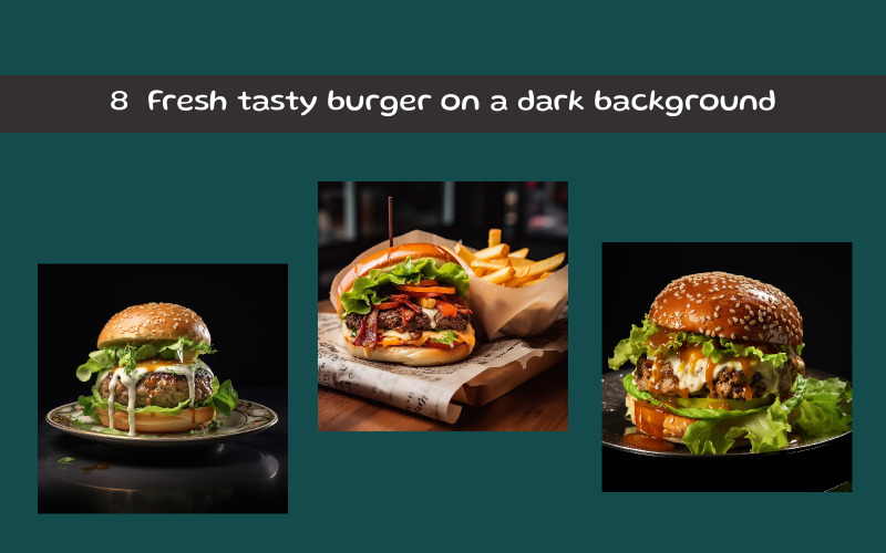 Fresh tasty burgers on a dark background Illustration