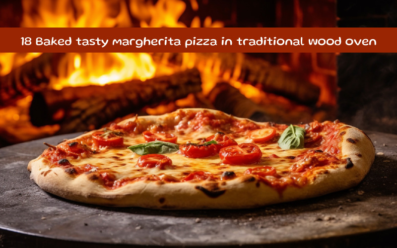 Baked tasty margherita pizza in traditional wooden table Illustration