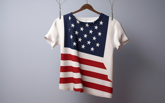 American flag design in the hanging white t-shirt