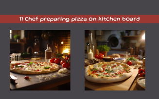 Chef preparing pizza on kitchen board