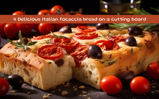 Delicious italian focaccia bread on a cutting board