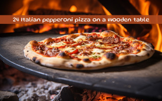 Italian pepperoni pizza on a wooden table