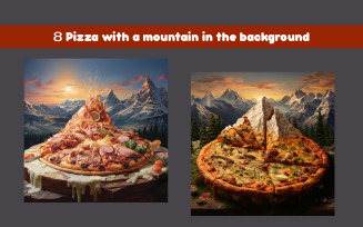 Pizza with a mountain in the background