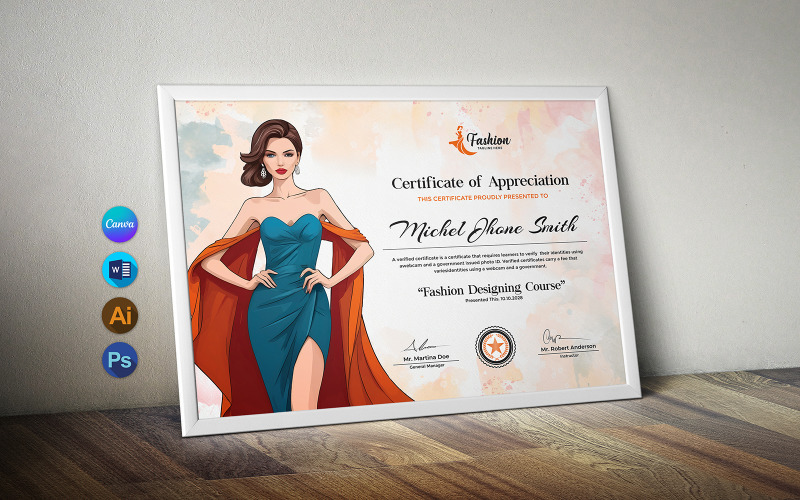 Canva and MS Word Fashion Designer Certificate Template